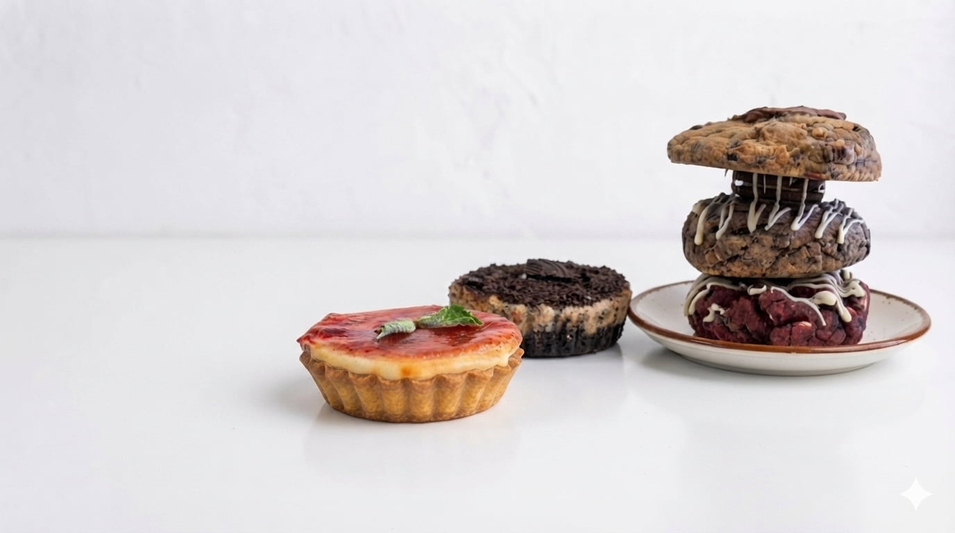 Tartaleta de frutos rojos, postre de chocolate y cookies estilo NY de YEL CAFÉ
