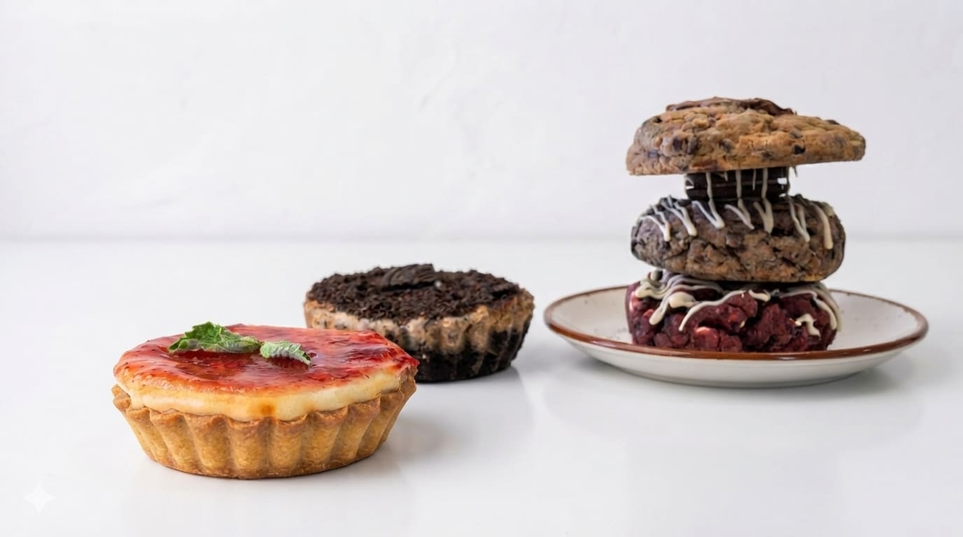 Helado, cookie, cake y café en una mesa de YEL CAFÉ